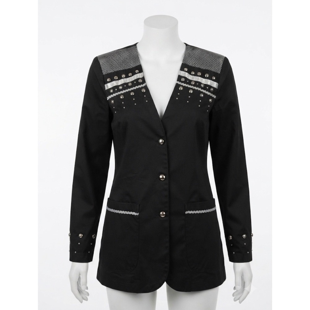 d.Frank Vtg Black Longline Jacket Silver Studded Western Mesh Shoulder Medium